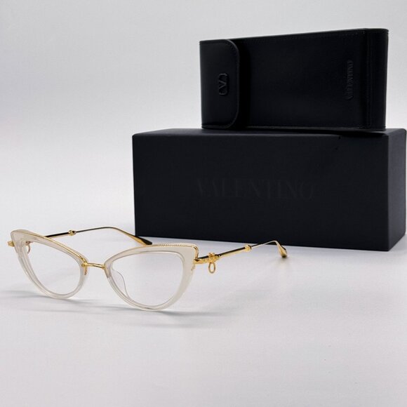 NEW VALENTINO DAYDREAM VLX-123C EYEGLASSES CAT EYE WOMEN GOLD/WHITE WITH CHAIN